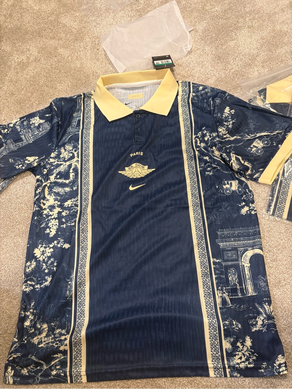 Nike x Dior PSG Navy and Yellow Polo Shirt slim fit
